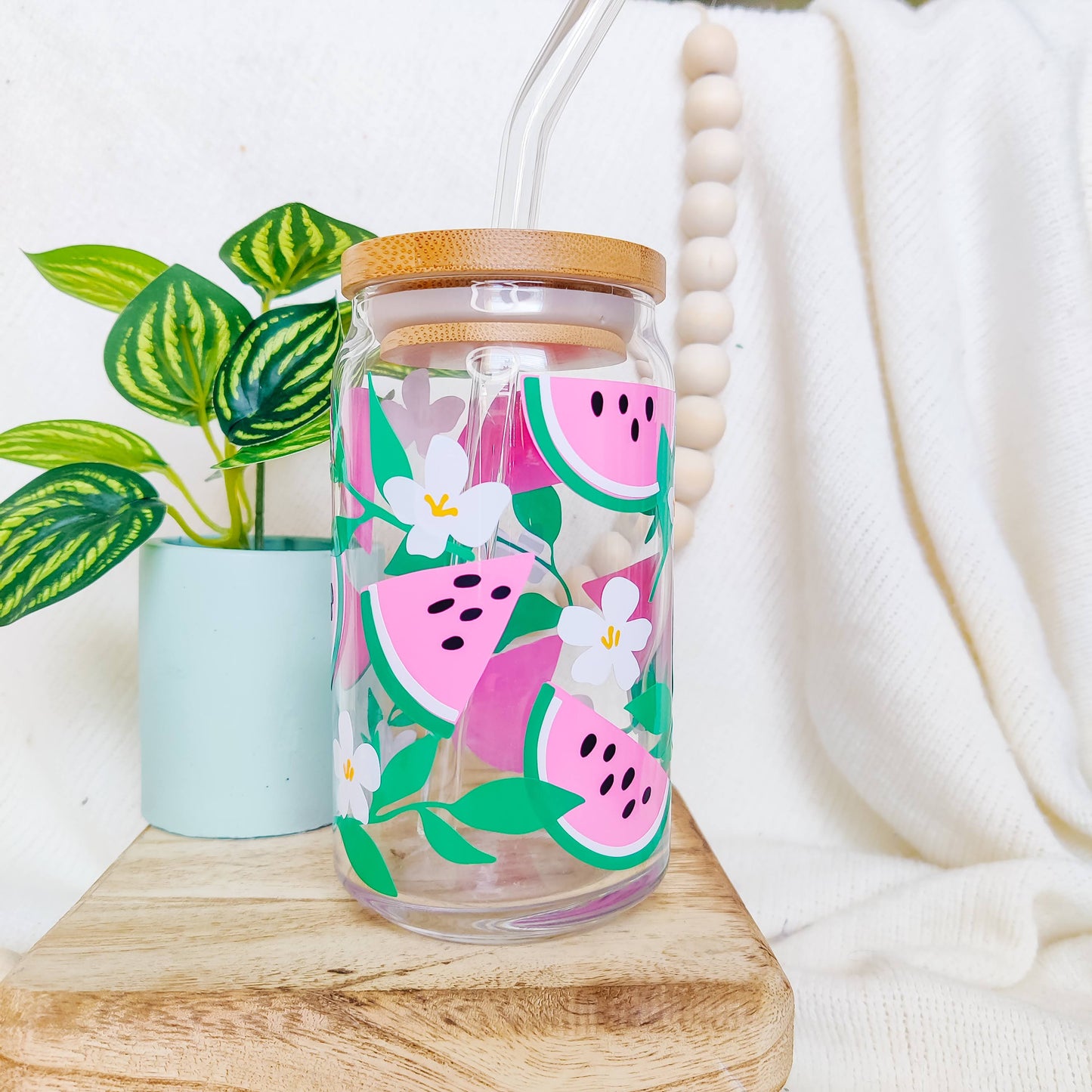 Watermelon Blossom Can Glass Cup